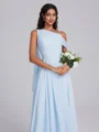 A-line One-Shoulder Pleated Floor-Length Chiffon Corset Bridesmaid Dress