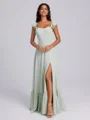 A-line Straps Ruffles Floor-Length Chiffon Corset Bridesmaid Dress