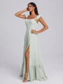 A-line Straps Ruffles Floor-Length Chiffon Corset Bridesmaid Dress