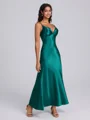 A-line V-neck Pleated Ankle-Length Bridesmaid Dress