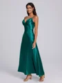 A-line V-neck Pleated Ankle-Length Bridesmaid Dress