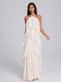 Sheath Halter Cascading Ruffles Floor-Length Chiffon Bridesmaid Dress