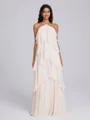 Sheath Halter Cascading Ruffles Floor-Length Chiffon Bridesmaid Dress