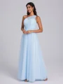 A-line One-Shoulder Pleated Floor-Length Tulle Corset Bridesmaid Dress