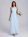 A-line One-Shoulder Pleated Floor-Length Tulle Corset Bridesmaid Dress