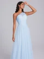 A-line One-Shoulder Pleated Floor-Length Tulle Corset Bridesmaid Dress