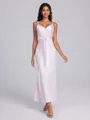 Sheath V-neck Pleated Ankle-Length Silk Like Satin Corset Bridesmaid Dress