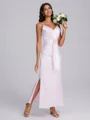 Sheath V-neck Pleated Ankle-Length Silk Like Satin Corset Bridesmaid Dress