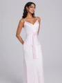Sheath V-neck Pleated Ankle-Length Silk Like Satin Corset Bridesmaid Dress