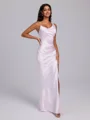 Sheath Cowl Pleated Floor-Length Silk Like Satin Corset Bridesmaid Dress