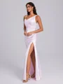 Sheath Cowl Pleated Floor-Length Silk Like Satin Corset Bridesmaid Dress
