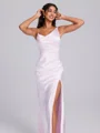 Sheath Cowl Pleated Floor-Length Silk Like Satin Corset Bridesmaid Dress