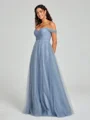 A-line/Princess Off-the-Shoulder Floor-Length Sleeveless Tulle Bridesmaid Dress