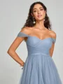 A-line/Princess Off-the-Shoulder Floor-Length Sleeveless Tulle Bridesmaid Dress
