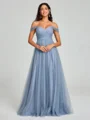 A-line/Princess Off-the-Shoulder Floor-Length Sleeveless Tulle Bridesmaid Dress