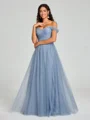 A-line/Princess Off-the-Shoulder Floor-Length Sleeveless Tulle Bridesmaid Dress