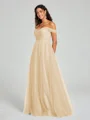 A-line/Princess Off-the-Shoulder Floor-Length Sleeveless Tulle Bridesmaid Dress