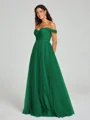 A-line/Princess Off-the-Shoulder Floor-Length Sleeveless Tulle Bridesmaid Dress