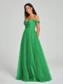 A-line/Princess Off-the-Shoulder Floor-Length Sleeveless Tulle Bridesmaid Dress