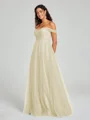 A-line/Princess Off-the-Shoulder Floor-Length Sleeveless Tulle Bridesmaid Dress