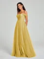 A-line/Princess Off-the-Shoulder Floor-Length Sleeveless Tulle Bridesmaid Dress