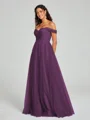 A-line/Princess Off-the-Shoulder Floor-Length Sleeveless Tulle Bridesmaid Dress
