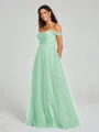 A-line/Princess Off-the-Shoulder Floor-Length Sleeveless Tulle Bridesmaid Dress
