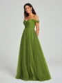 A-line/Princess Off-the-Shoulder Floor-Length Sleeveless Tulle Bridesmaid Dress