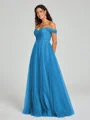A-line/Princess Off-the-Shoulder Floor-Length Sleeveless Tulle Bridesmaid Dress