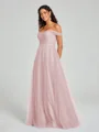 A-line/Princess Off-the-Shoulder Floor-Length Sleeveless Tulle Bridesmaid Dress