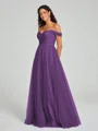 A-line/Princess Off-the-Shoulder Floor-Length Sleeveless Tulle Bridesmaid Dress