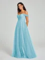 A-line/Princess Off-the-Shoulder Floor-Length Sleeveless Tulle Bridesmaid Dress