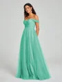 A-line/Princess Off-the-Shoulder Floor-Length Sleeveless Tulle Bridesmaid Dress