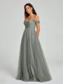 A-line/Princess Off-the-Shoulder Floor-Length Sleeveless Tulle Bridesmaid Dress