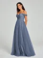A-line/Princess Off-the-Shoulder Floor-Length Sleeveless Tulle Bridesmaid Dress