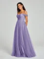 A-line/Princess Off-the-Shoulder Floor-Length Sleeveless Tulle Bridesmaid Dress