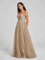 A-line/Princess Off-the-Shoulder Floor-Length Sleeveless Tulle Bridesmaid Dress