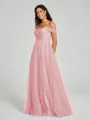 A-line/Princess Off-the-Shoulder Floor-Length Sleeveless Tulle Bridesmaid Dress