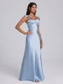 Sheath Straps Pleated Floor-Length Silk Like Satin Bridesmaid Dress