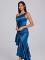 Sheath One-Shoulder Cascading Ruffles Tea-Length Corset Bridesmaid Dress
