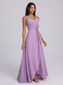 A-line V-neck Pleated Floor-Length Chiffon Corset Bridesmaid Dress