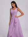 A-line V-neck Pleated Floor-Length Chiffon Corset Bridesmaid Dress