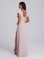 Sheath V-neck Short Sleeves Pleated Floor-Length Stretch Crepe Bridesmaid Dress