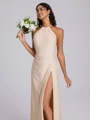 Sheath Halter Pleated Floor-Length Jersey Bridesmaid Dress