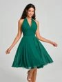 A-line/Princess Halter Short/Mini Sleeveless Chiffon Bridesmaid Dress