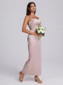 Sheath Straps Pleated Ankle-Length Silk Like Satin Corset Bridesmaid Dress