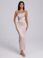Sheath Straps Pleated Ankle-Length Silk Like Satin Corset Bridesmaid Dress