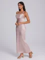 Sheath Straps Pleated Ankle-Length Silk Like Satin Corset Bridesmaid Dress