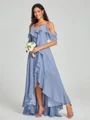 A-line/Princess Straps Asymmetrical Short Sleeves Chiffon Bridesmaid Dress