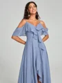 A-line/Princess Straps Asymmetrical Short Sleeves Chiffon Bridesmaid Dress